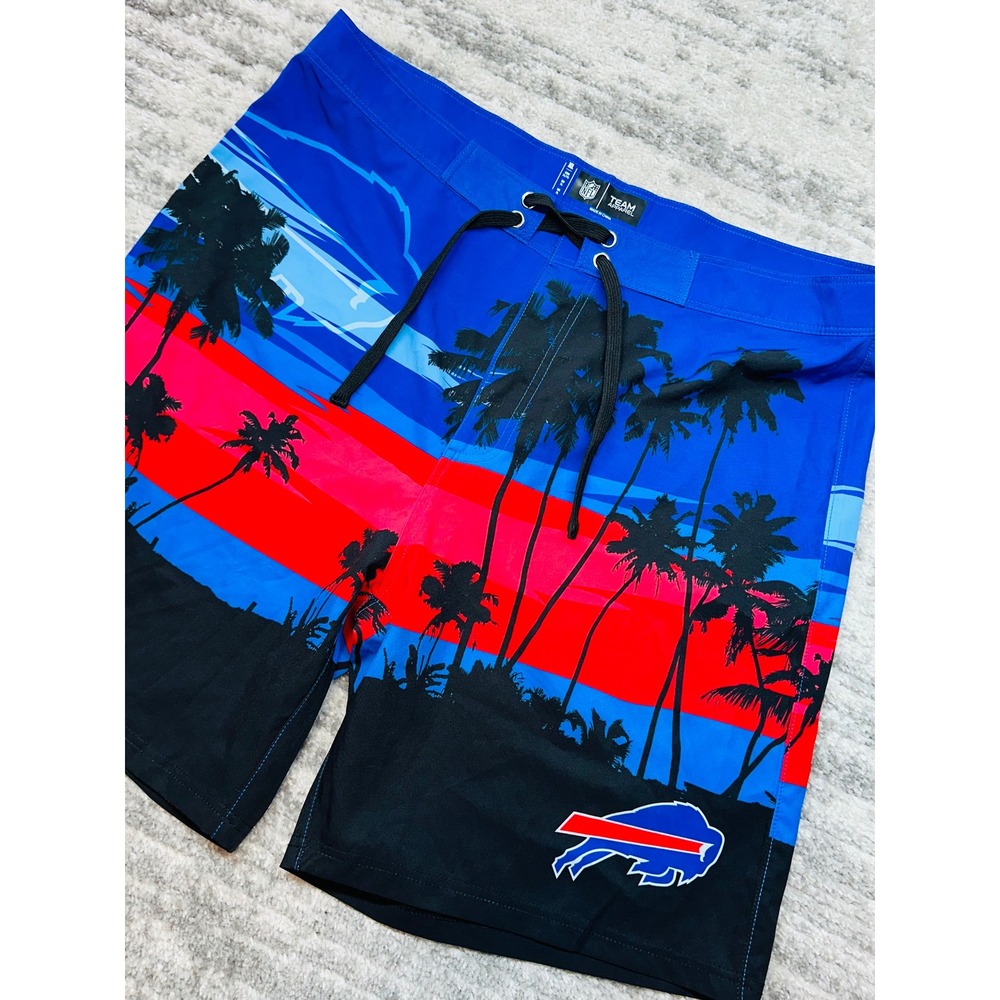 NFL FOCO Board Shorts Men XL Blue Buffalo Bills Tropical Palm Tree Swim Trunks